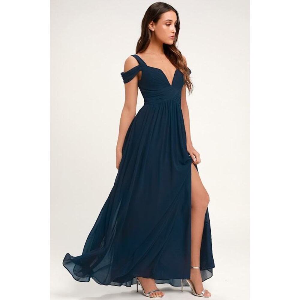 Lulus Ocean Of Elegance Navy Blue Maxi Dress - Size S